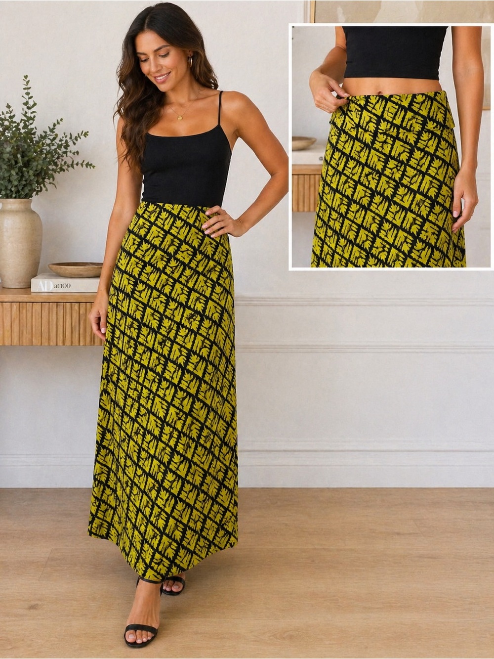 LuLaRoe Black and Yellow Geometric Print Maxi Skirt